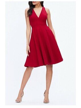 Dress the Population Catalina Red Fit & Flare Cocktail Dress Pockets Size L NWT